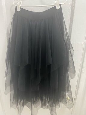 Black Layered Tulle Midi Skirt